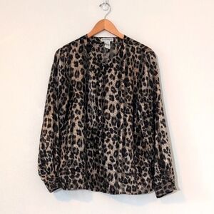 Vintage Martinique 90s Leopard Animal Print Semi-Sheer Long Sleeve Top Sz 12